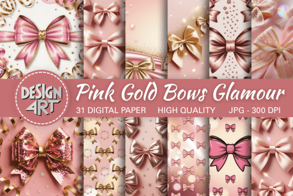 Download Pink Gold Bows Glamour Background Paper - Pink Collection