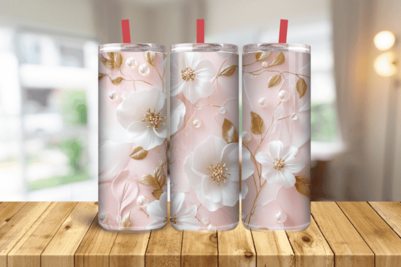 Download 3D Glass Flowers Tumbler Wrap,Pink White - Pink Collection