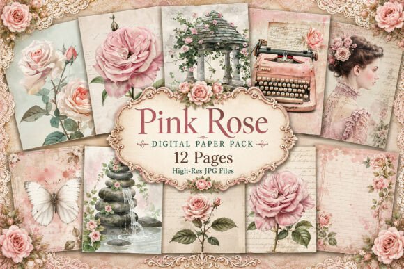 Download Vintage Pink Rose Junk Journal Paper - Pink Collection