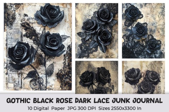 Download Gothic Black Rose Dark Lace Junk Journal - Dark lace Collection